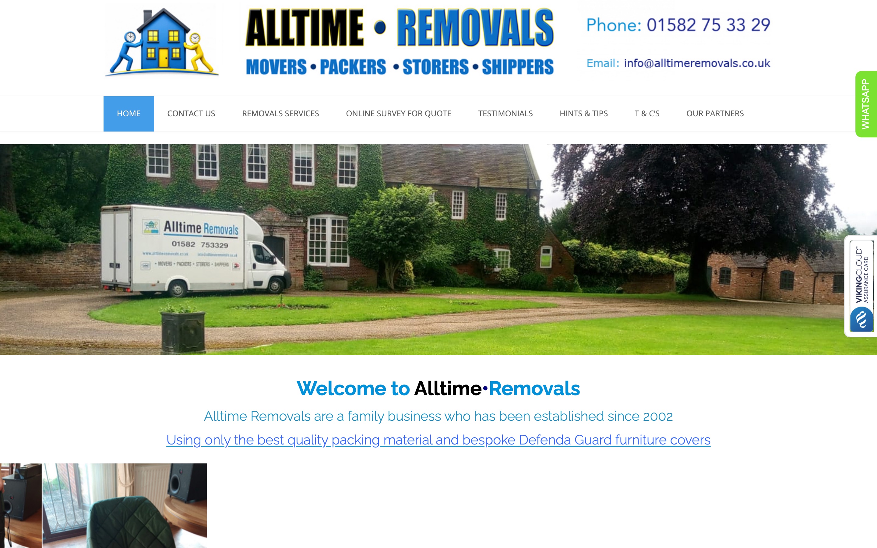 The old Alltime Removals website: 2015-era WordPress layout with a photo slider and a wall of links