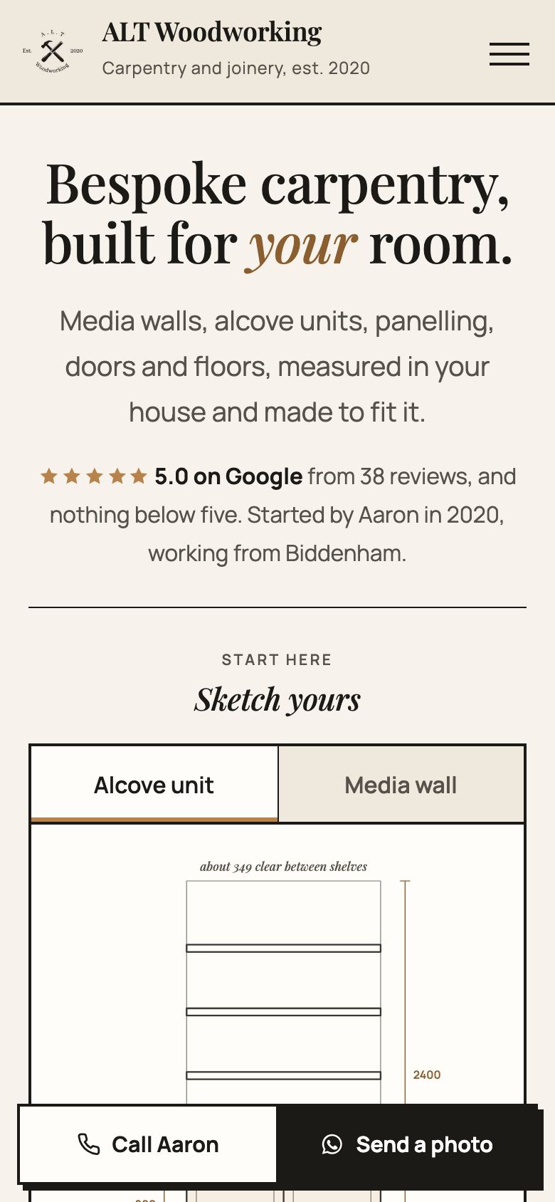 The ALT WOODWORKING concept on a phone