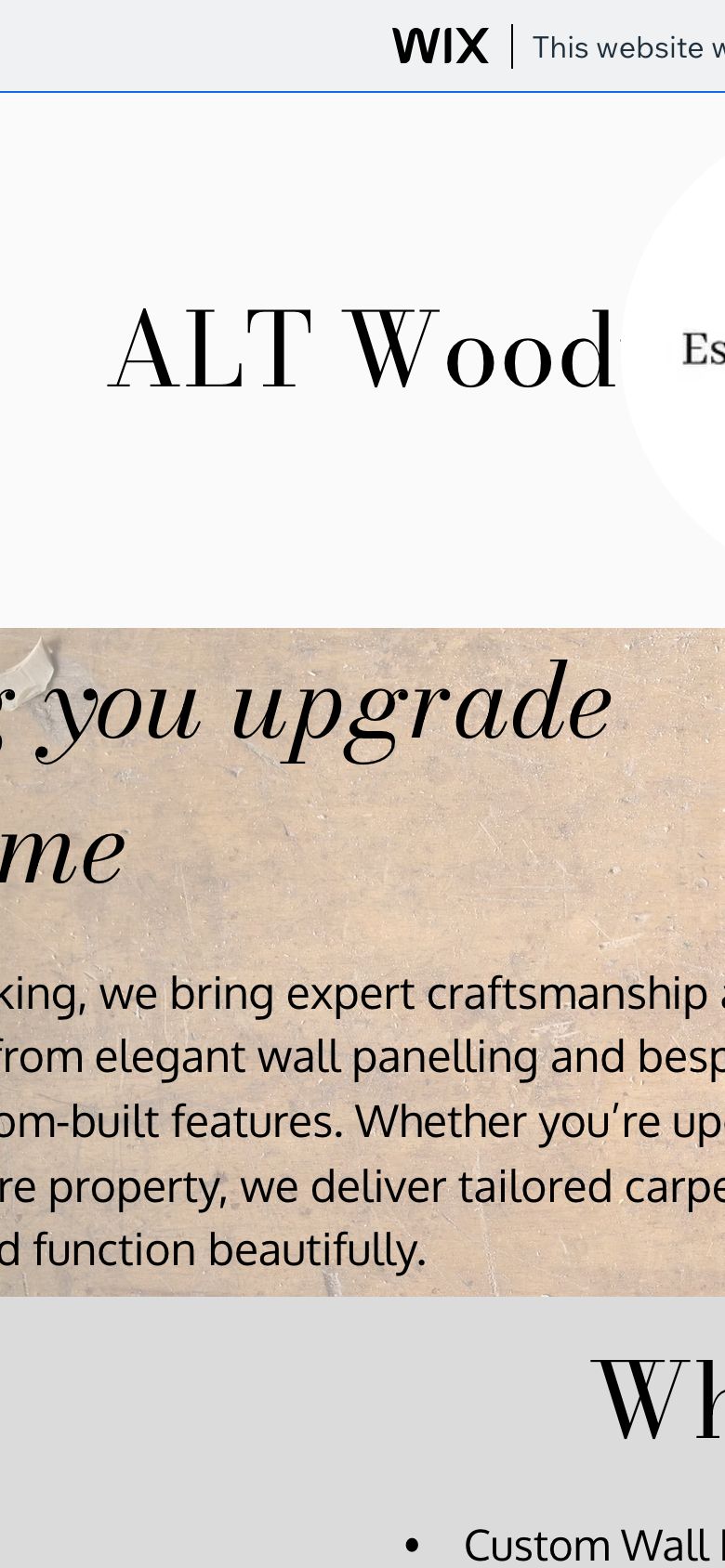 The old ALT WOODWORKING website on a phone