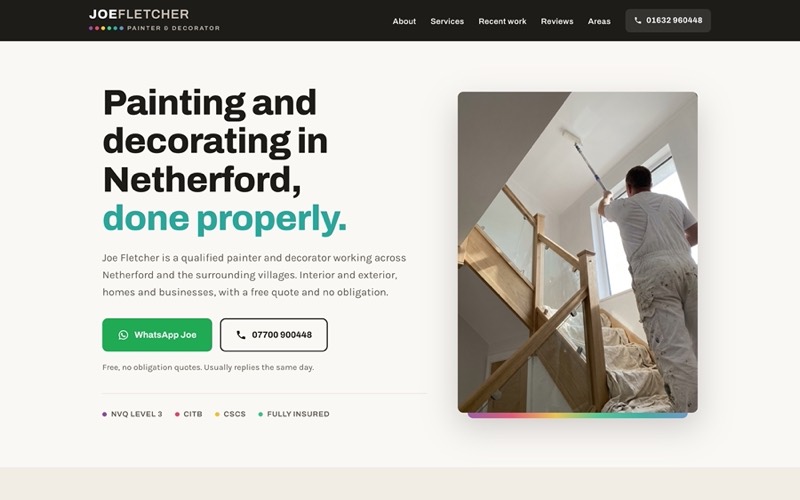 A decorating company website concept, shown anonymised, rebuilt by LITTLEOCEANS