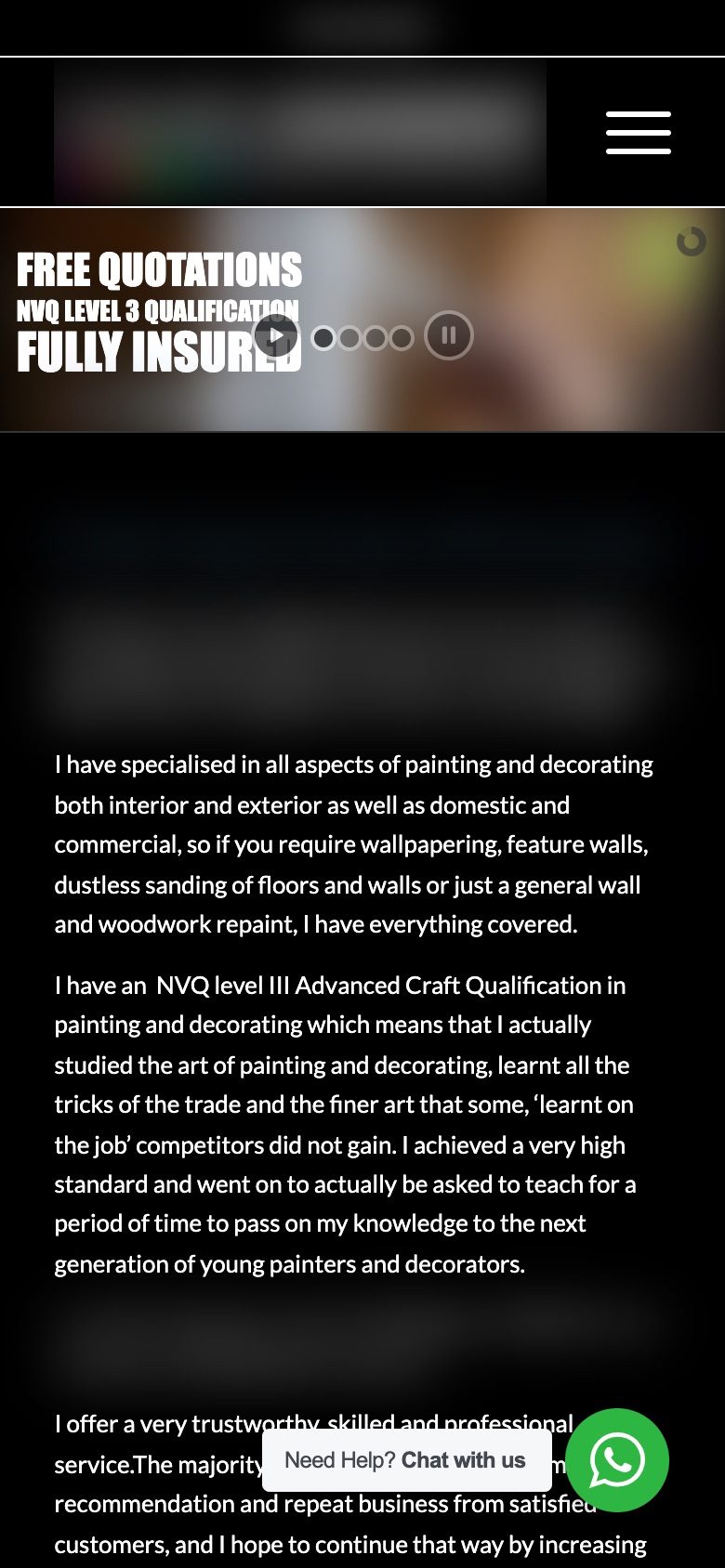 Old decorator site on a phone, identifying details blurred