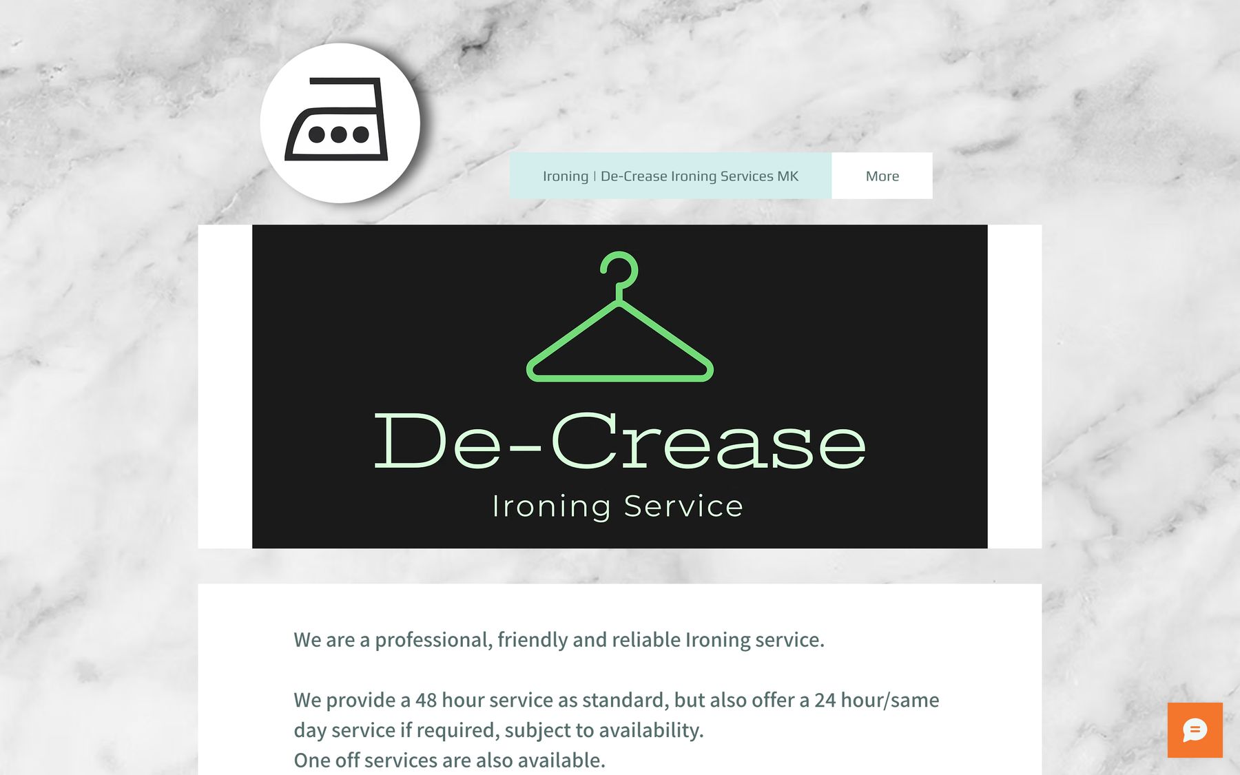 The old De-Crease website: the logo on a marble background above a short introduction
