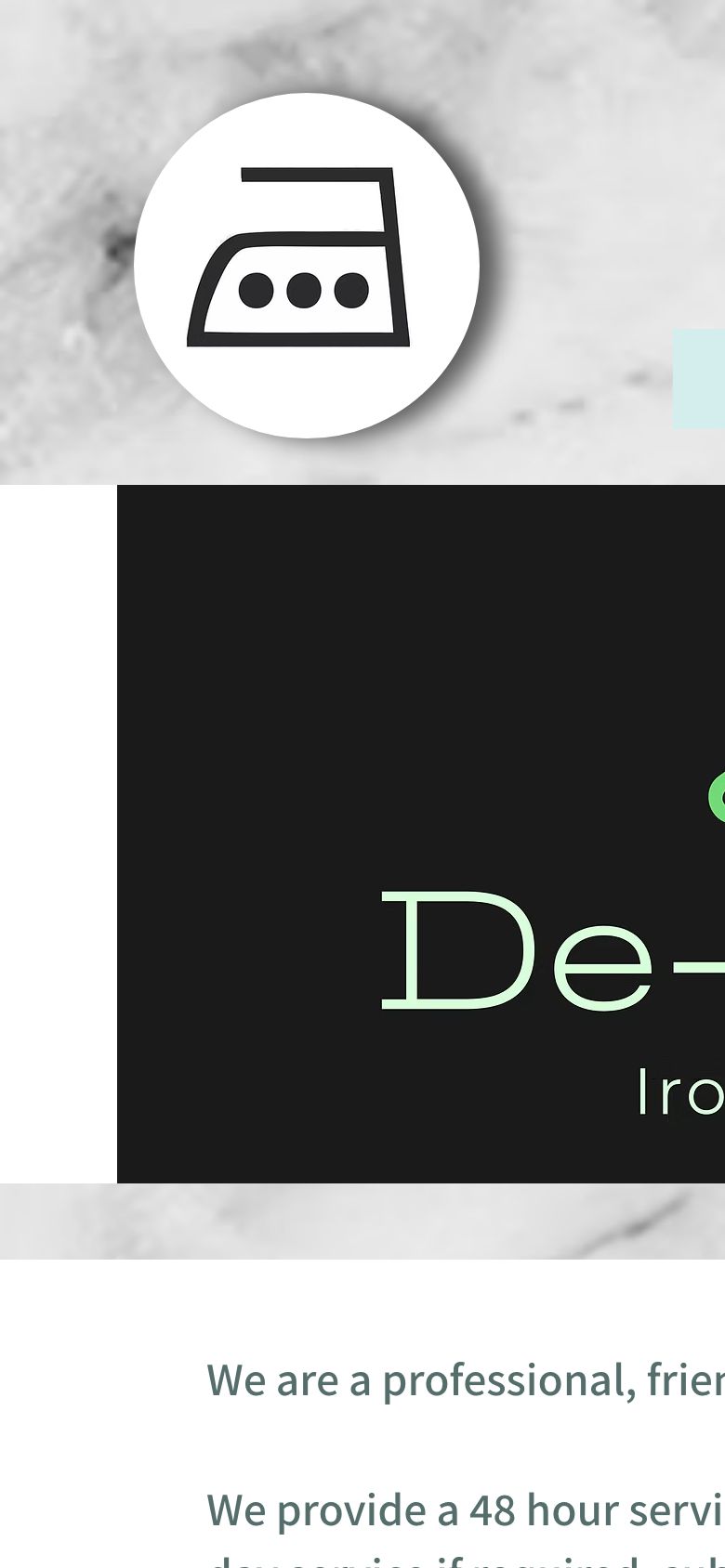 The old DE-CREASE IRONING website on a phone