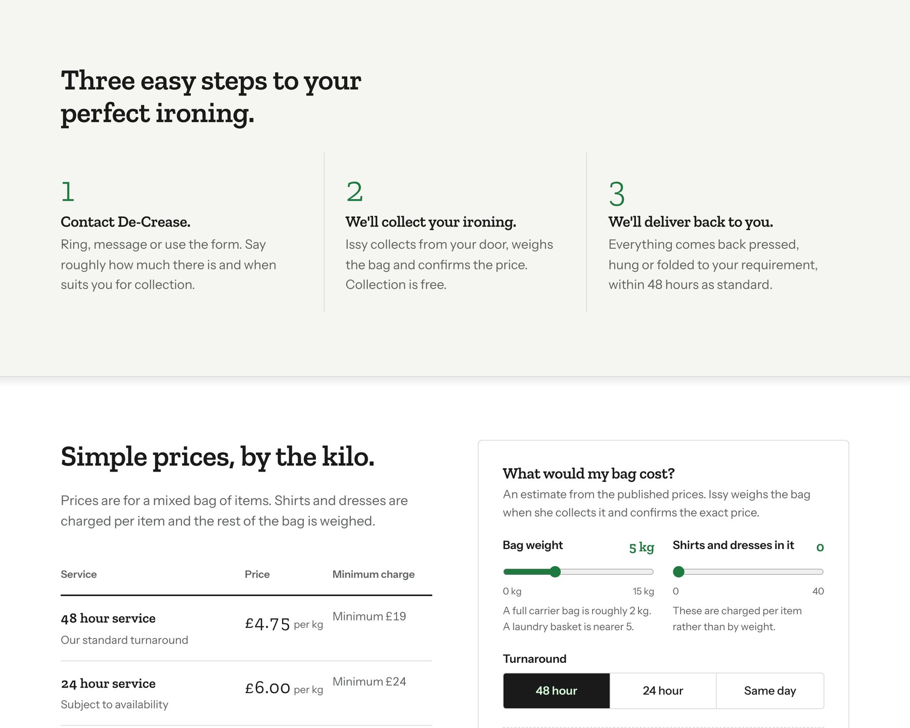 Three easy steps to perfect ironing, from collection to delivery