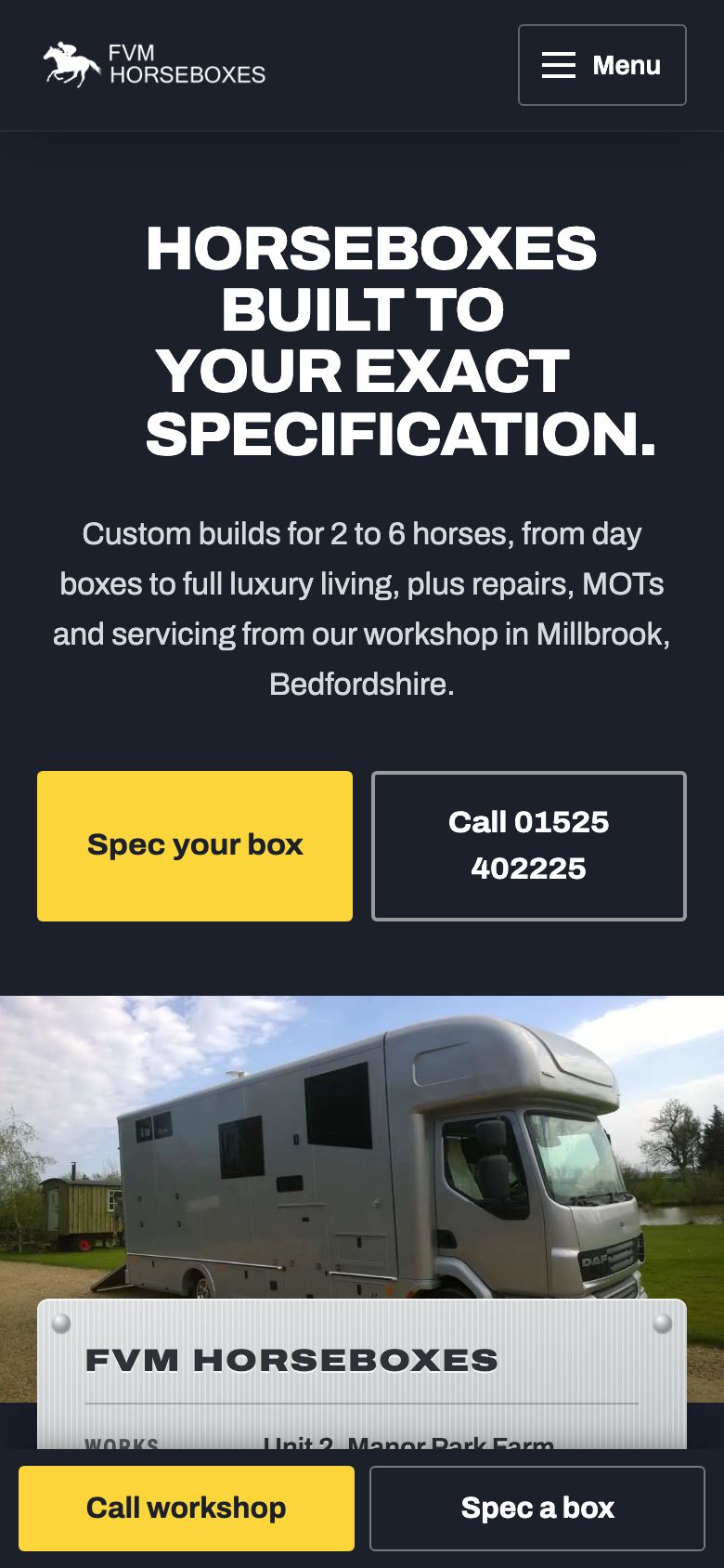 The FVM HORSEBOXES concept on a phone