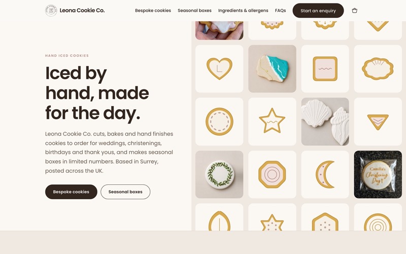 The Leona Cookie Co website: a first site for a Surrey cookie business, built by LITTLEOCEANS