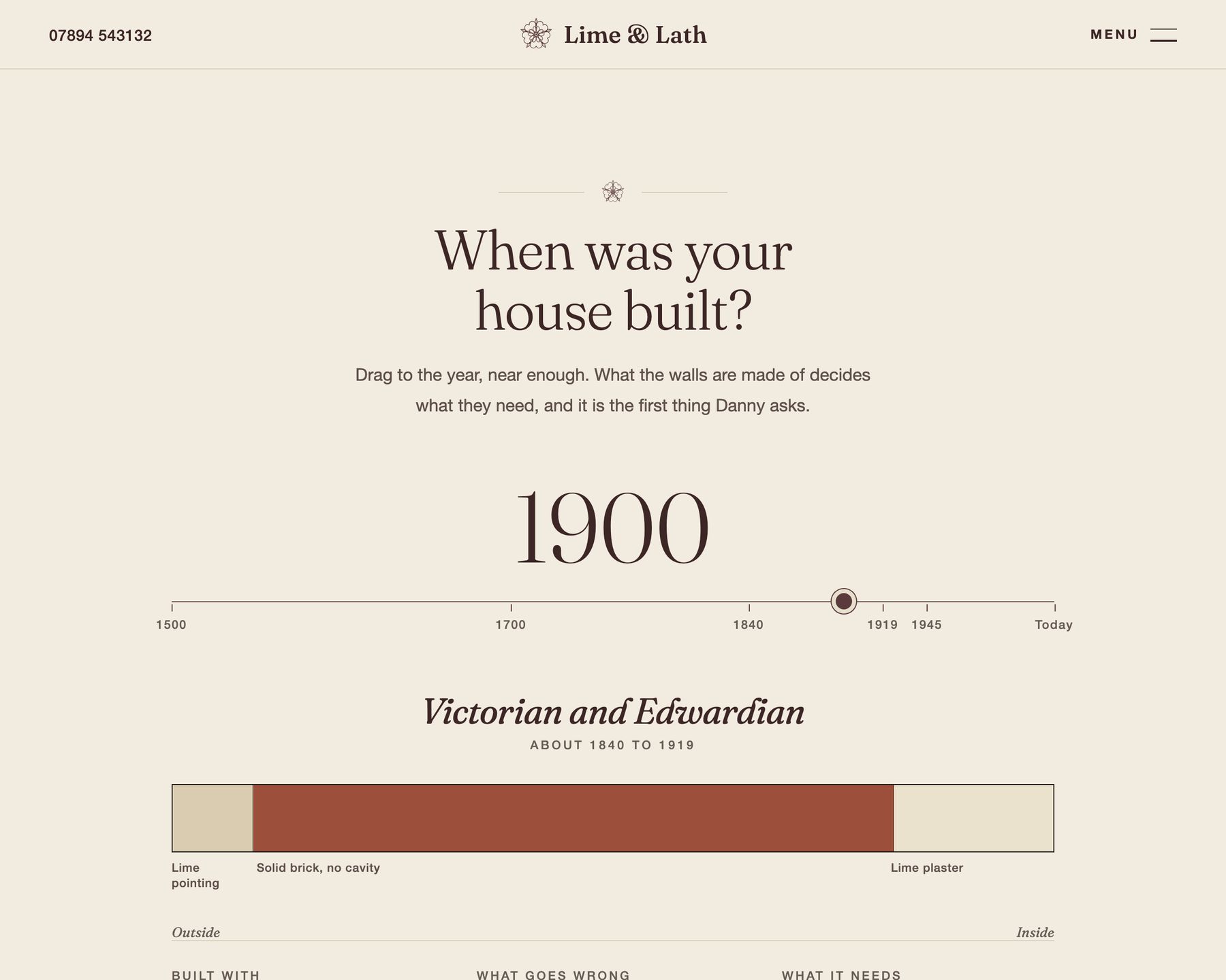 When was your house built? A date scale set to 1900 with a Victorian wall shown in section