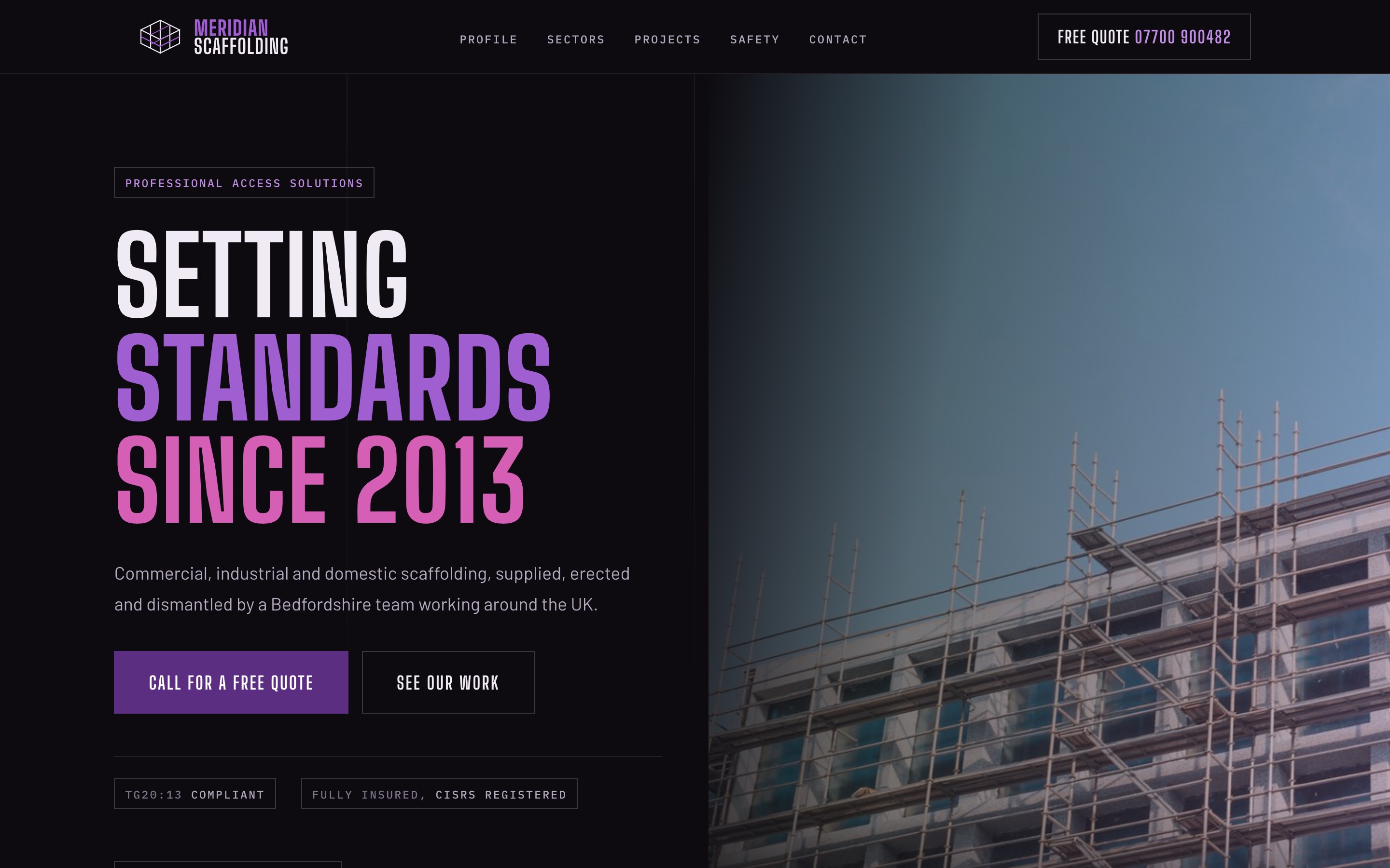 A rebuilt scaffolding website, shown anonymised