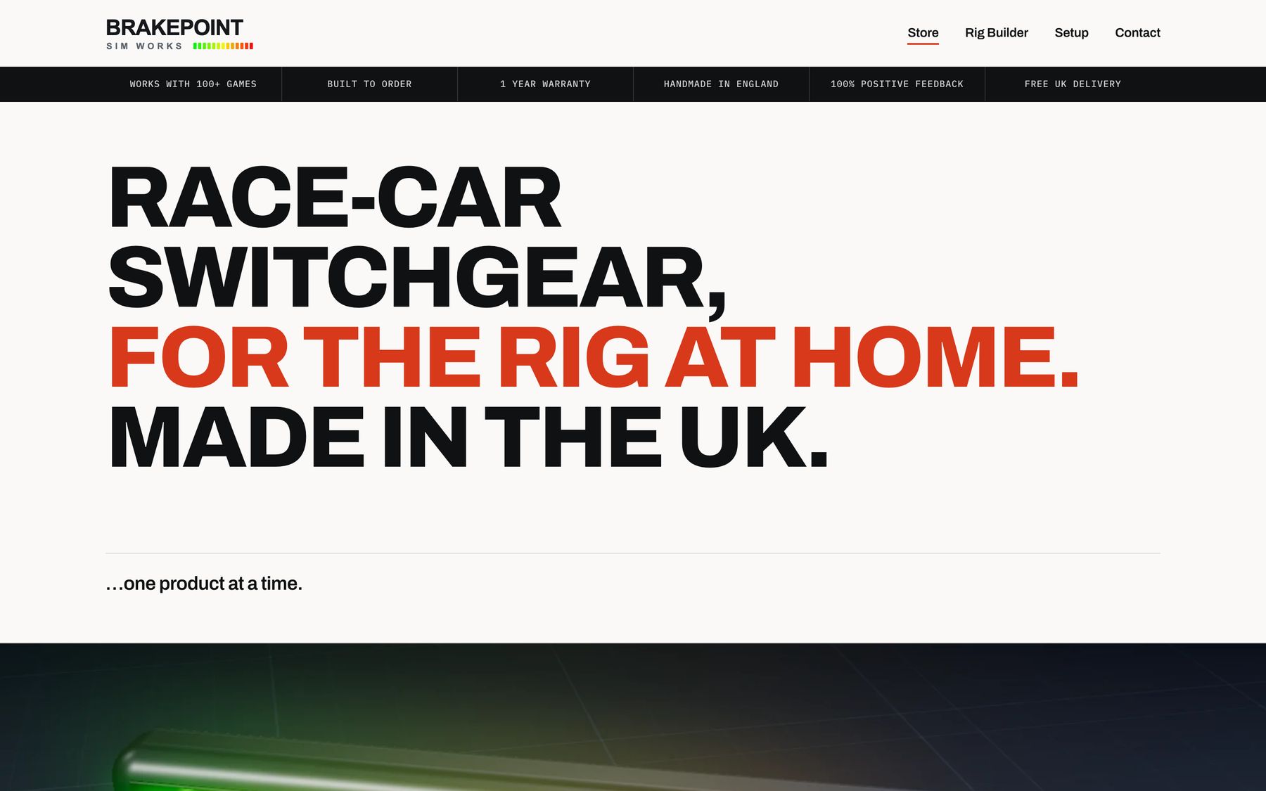 The anonymised sim racing concept: a large headline above a render of an LED shift light bar