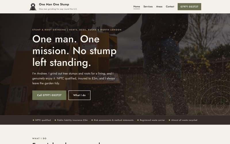 The One Man One Stump website: a stump grinding site rebuilt by LITTLEOCEANS